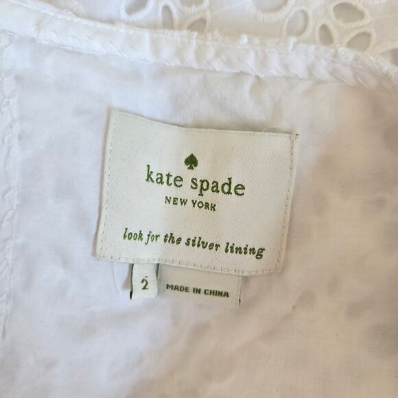 Kate Spade White Eyelet Shift Dress Summer Cotton Preppy Beach Women 2 - Picture 10 of 11